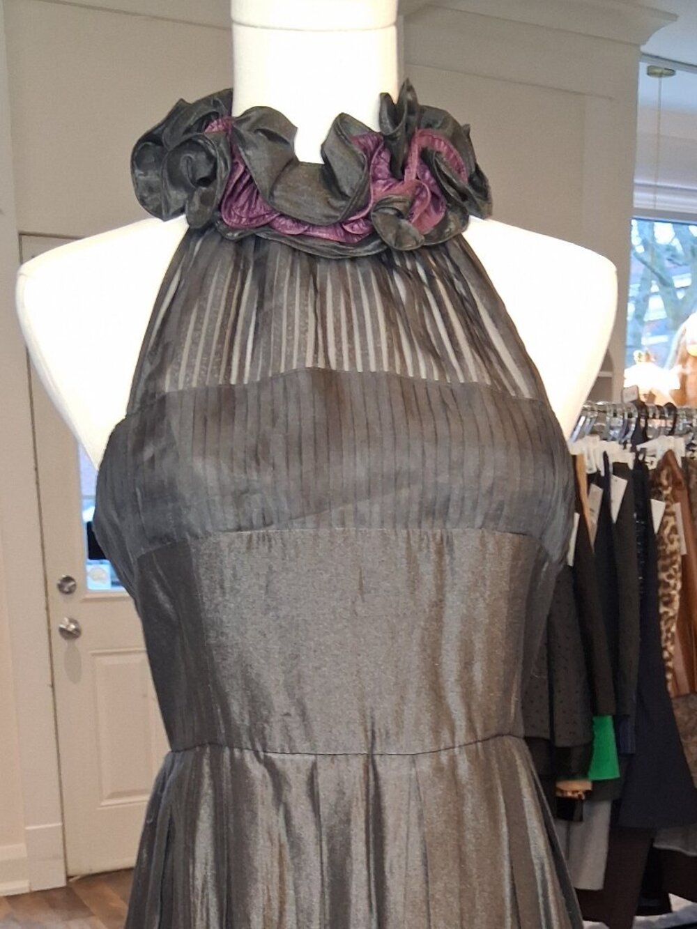 Black Purple High Neck Pleat Dress Size S